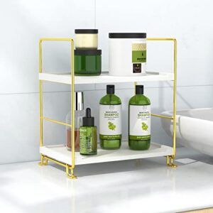 janus liang 2-tier bathroom countertop organizer perfume organizer makeup shelf bedroom storage tray or kitchen spice rack (gold)