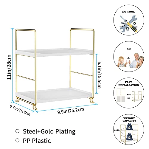 JANUS LiANG 2-Tier Bathroom Countertop Organizer Perfume Organizer Makeup Shelf Bedroom Storage Tray or Kitchen Spice Rack (Gold)