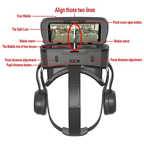 VR Headset for iPhone, VR EMPIRE VR Headset, Cell Phone Virtual Reality (vr) headsets, iPhone VR Headset, VR Headsets for Phone with Wireless Earphones, Anti-Blue Lights, Phone VR Headset(Black)