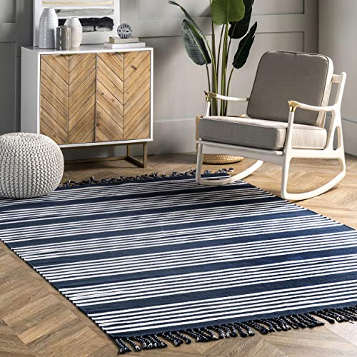 nuLOOM Regency Flatwoven Pinstripes with Tassels Area Rug, 3' x 5', Blue