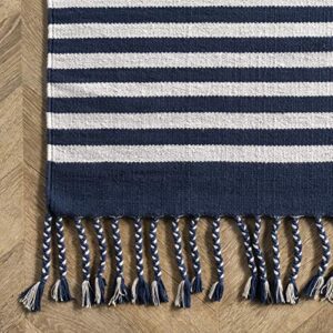 nuLOOM Regency Flatwoven Pinstripes with Tassels Area Rug, 3' x 5', Blue