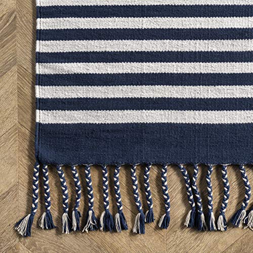 nuLOOM Regency Flatwoven Pinstripes with Tassels Area Rug, 3' x 5', Blue