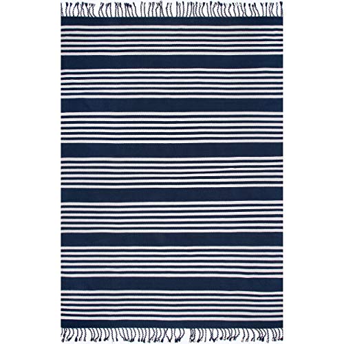 nuLOOM Regency Flatwoven Pinstripes with Tassels Area Rug, 3' x 5', Blue