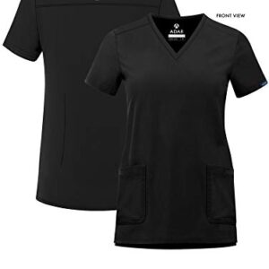 Adar Addition Scrubs for Women - Modern V-Neck Scrub Top - A6008 - Black - M