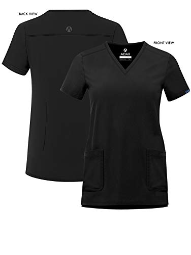 Adar Addition Scrubs for Women - Modern V-Neck Scrub Top - A6008 - Black - M