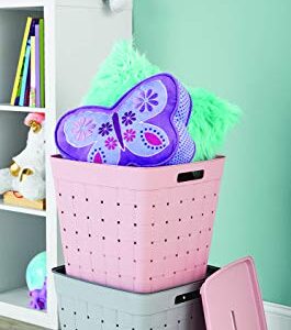 Starplast Square Wicker Stacking Bins with Lids 2-Pack: 4 Pieces Large Plastic Accessory Storage Set, Weave Design, 14.8 x 14.8 x 13.3 Inches, 54-125