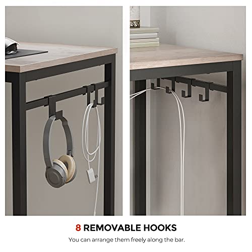 VASAGLE ALINRU Computer Desk, Office Desk with 8 Hooks, for Study, Home Office, Easy Assembly, Industrial Design, 47.2 x 23.6 x 29.5 Inches, Greige and Black ULWD058B02