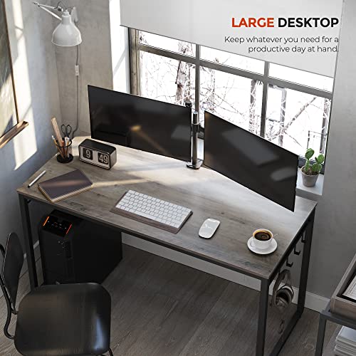VASAGLE ALINRU Computer Desk, Office Desk with 8 Hooks, for Study, Home Office, Easy Assembly, Industrial Design, 47.2 x 23.6 x 29.5 Inches, Greige and Black ULWD058B02