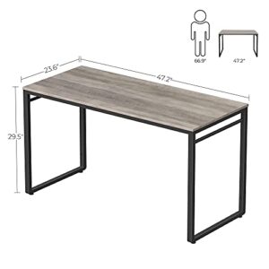 VASAGLE ALINRU Computer Desk, Office Desk with 8 Hooks, for Study, Home Office, Easy Assembly, Industrial Design, 47.2 x 23.6 x 29.5 Inches, Greige and Black ULWD058B02