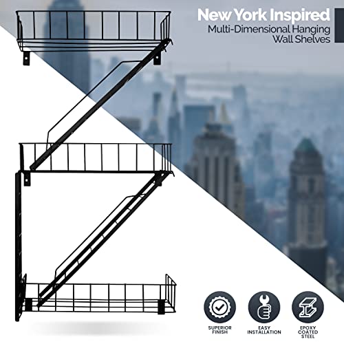 Chicago Merchandise Co. | New York Industrial Style Fire Escape Novelty Wall Shelves Unit, Black