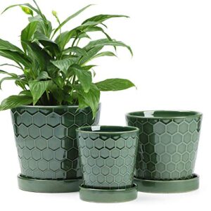 buymax succulent planter –4”+5”+6” inch ceramic flower pot with drainage holes and ceramic tray - gardening home desktop office windowsill decoration gift set 3 - plants not included (patina)
