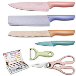 kitchen knife set, stainless steel blade, kitchen cooking knives and a matching vegetable peeler in a nice gift box