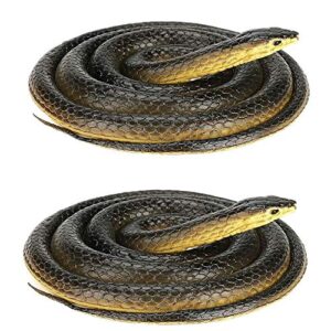 fouua realistic rubber snake 2pcs, scary fake snake large black mamba snake toy for garden props, pranks, halloween decoration, keep birds away (52 inch)