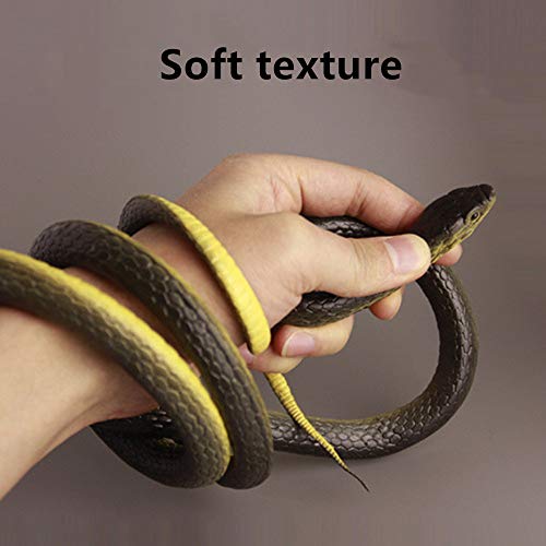 FOUUA Realistic Rubber Snake 2Pcs, Scary Fake Snake Large Black Mamba Snake Toy for Garden Props, Pranks, Halloween Decoration, Keep Birds Away (52 Inch)