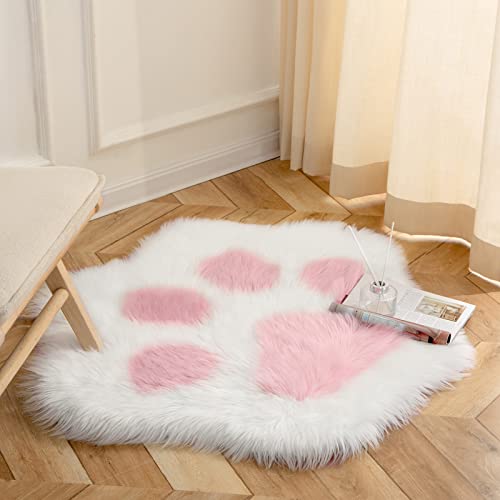 Ashler Ultra Soft Faux Sheepskin Fur Rug, Fluffy Cat Paw Rugs, Kids Room Rug, Area Rug, Kawaii Room Decor, Non Slip Throw Rug, Fluffy Carpet Bedroom Rug, Light Pink 2.55 x 3 Feet