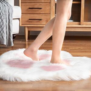 Ashler Ultra Soft Faux Sheepskin Fur Rug, Fluffy Cat Paw Rugs, Kids Room Rug, Area Rug, Kawaii Room Decor, Non Slip Throw Rug, Fluffy Carpet Bedroom Rug, Light Pink 2.55 x 3 Feet