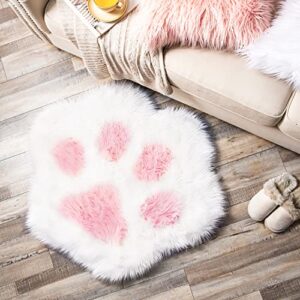 Ashler Ultra Soft Faux Sheepskin Fur Rug, Fluffy Cat Paw Rugs, Kids Room Rug, Area Rug, Kawaii Room Decor, Non Slip Throw Rug, Fluffy Carpet Bedroom Rug, Light Pink 2.55 x 3 Feet