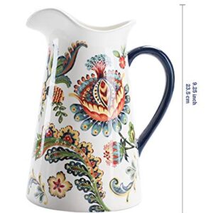 Bico Protea Cynaroides Ceramic 2.5 Quarts Pitcher with Handle, Decorative Vase for Flower Arrangements, Dishwasher Safe