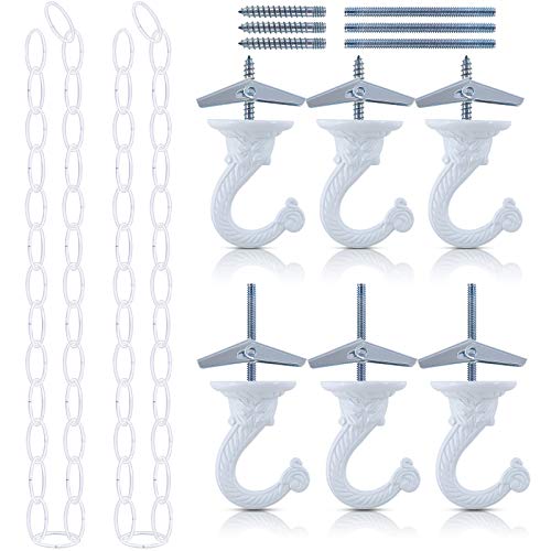 Glarks 6 Sets Ceiling Hooks with Extension Chains Set, 1.5 Inch Heavy Duty Swag Hooks with Steel Bolts and Toggle Wings and 2Pcs 39'' Long Extension Chains for Ceiling Installation Cavity Wall Fixing