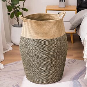 youdenova large woven rope laundry basket, 105l tall dirty clothes hamper with handles storage blankets, toy for bedroom, living room - jute brown