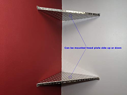 c2M 17” Heavy Duty Floating Corner Shelf, Set of 2 | Easy to Install + Heavy Duty Aluminum Diamond Plate Design with 50 Pound Weight Limit | 2-Sided Mounting Option + Made in The USA