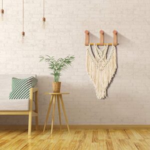 Jetec 3 Pack Wood Wall Hooks Wooden Coat Hooks Decorative Vintage Entryway Hangers with Leather Wall Straps for Hanging Coats Hats Bags Towels (Brown)