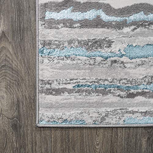 JONATHAN Y SOR204A-210 Batten Modern Stripe Indoor Area-Rug Contemporary Transitional Solid Striped Easy-Cleaning Bedroom Kitchen Living Room Non Shedding, 2 ft x 10 ft, Gray/Turquoise