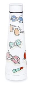 kate spade new york white insulated stainless steel water bottle, 14.5 ounce slim water bottle, double wall travel tumbler with lid, sun's out