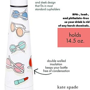 Kate Spade New York White Insulated Stainless Steel Water Bottle, 14.5 Ounce Slim Water Bottle, Double Wall Travel Tumbler with Lid, Sun's Out