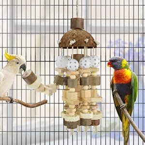 KATUMO Bird Parrot Toy, Large Parrot Toy Natural Wooden Blocks Bird Chewing Toy Parrot Cage Bite Toy Suits for African Grey Cockatoos Amazon Parrots Ect Large Medium Parrot Birds