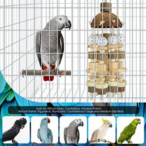 KATUMO Bird Parrot Toy, Large Parrot Toy Natural Wooden Blocks Bird Chewing Toy Parrot Cage Bite Toy Suits for African Grey Cockatoos Amazon Parrots Ect Large Medium Parrot Birds