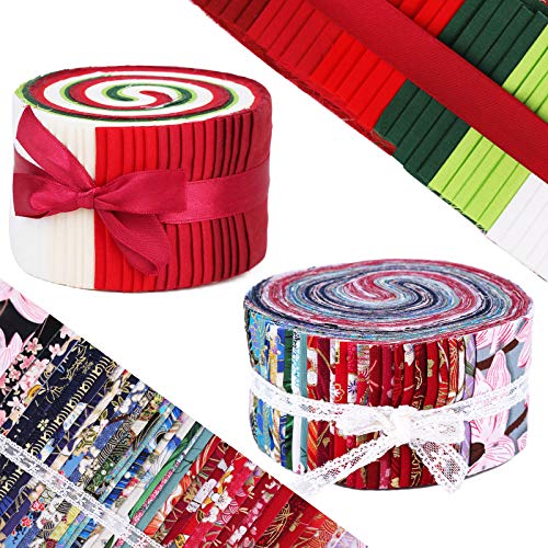 Roll Up Cotton Fabric Quilting Strips, Fabric Jelly Rolls, Cotton Craft Fabric Bundle, Patchwork Craft Cotton Quilting Fabric for Crafting, Patchwork Fabric Sets with Different Patterns