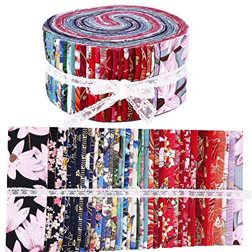 Roll Up Cotton Fabric Quilting Strips, Fabric Jelly Rolls, Cotton Craft Fabric Bundle, Patchwork Craft Cotton Quilting Fabric for Crafting, Patchwork Fabric Sets with Different Patterns