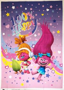 trolls 100 percent happy cotton fabric panel - poppy dj & fuzzbert (great for quilting, sewing, craft projects, wall hangings, and more) 30" x 44" tall