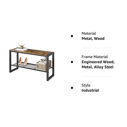 Yusong Entryway Bench Shoe Bench Rack with Mesh Shelf, 35.4" Long Storage Bench with Heavy Metal Frame,Shoe Storage Organizer Rack for Hallway, Living Room, Bedroom, Rustic Brown