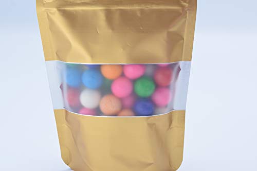 QQ Studio Pack of 100 Matte Color Resealable Stand Up Snack Packaging Pouches Bags with Frosted Window for Candies, Gummies, Organic Candies (Gold, 4.5oz)