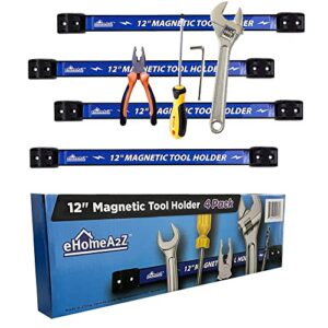 ehomea2z magnetic tool holder 4 pack heavy-duty 12 inch rack, magnetic wrench rack, magnetic strip for walls, garage accessories, shed and shop magnetic organizer, gifts for men