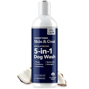 honest paws dog shampoo and conditioner - 5-in-1 for allergies and dry, itchy, moisturizing for sensitive skin - sulfate free, plant based, all natural, with aloe and oatmeal -16 fl oz