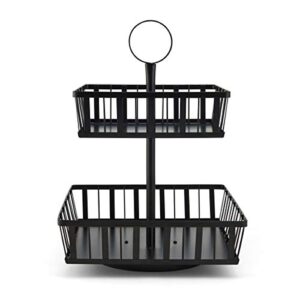 gourmet basics by mikasa rotating 2-tier stripe basket, black