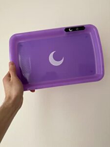 brando moon led tray with built in crusher and light - glow light up tray 7 colors - rechargeable and smooth round edges (purple)