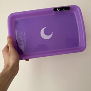 Brando Moon Led Tray with Built in Crusher and Light - Glow Light Up Tray 7 Colors - Rechargeable and Smooth Round Edges (Purple)