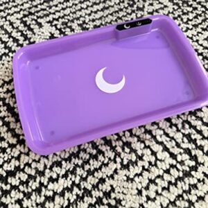 Brando Moon Led Tray with Built in Crusher and Light - Glow Light Up Tray 7 Colors - Rechargeable and Smooth Round Edges (Purple)