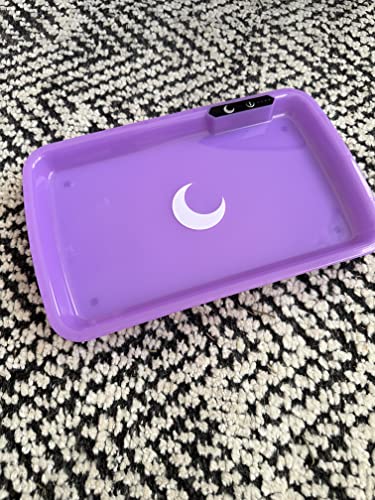 Brando Moon Led Tray with Built in Crusher and Light - Glow Light Up Tray 7 Colors - Rechargeable and Smooth Round Edges (Purple)