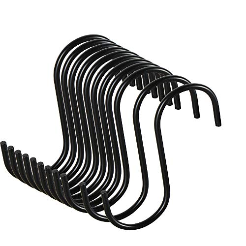 11 Pack Heavy Duty S Hooks Black Steel S Shaped Hooks for Hanging Pans Pots Plants Bags Towels Kitchen Hooks Hanger, Large 3.5 inch