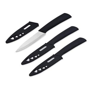 paring knife, new sharp and durable fruit knife with protective cover,fruit knife small fo exquisite appearance,suitable for most types of vegetables and fruits,3 pieces (black)