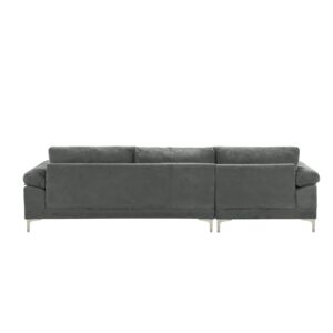 casa andrea milano modern large velvet fabric sectional sofa, l-shape couch with extra wide chaise lounge, slate