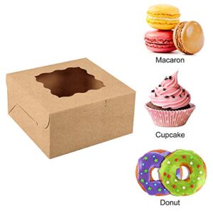 Moretoes 48pcs Brown Bakery Boxes with Window Cookie Boxes 6x6x3 Inches Small Cake Box Kraft Paper Treat Boxes for Cookies, Pastry, Cupcakes, Pie, Donuts
