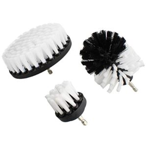 abn white power scrubber drill brush set for 1/4in drive - 3 piece soft bristle - tile cleaner, tub scrubber, detailing brush set for home and auto car, boat, deck, shower wall, spa hot tub, carpet
