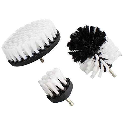 ABN White Power Scrubber Drill Brush Set for 1/4in Drive - 3 Piece Soft Bristle - Tile Cleaner, Tub Scrubber, Detailing Brush Set for Home and Auto Car, Boat, Deck, Shower Wall, Spa Hot Tub, Carpet