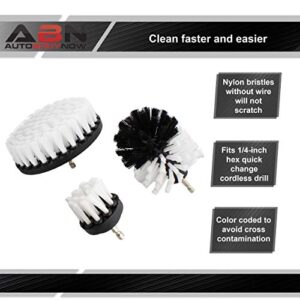 ABN White Power Scrubber Drill Brush Set for 1/4in Drive - 3 Piece Soft Bristle - Tile Cleaner, Tub Scrubber, Detailing Brush Set for Home and Auto Car, Boat, Deck, Shower Wall, Spa Hot Tub, Carpet